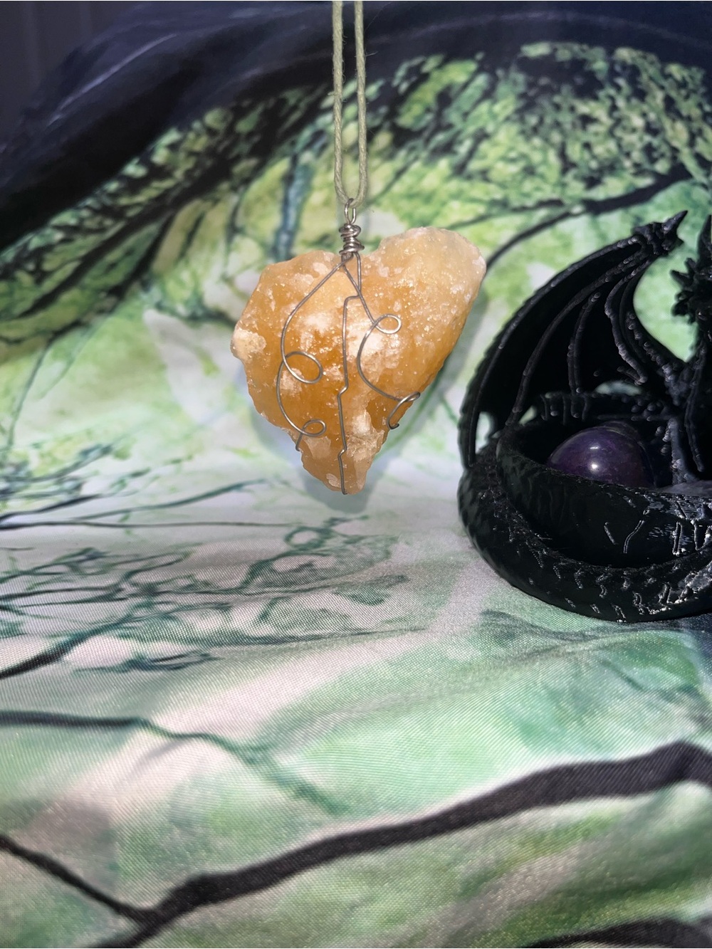 Raw Yellow Crystal Pendant Necklace with Silver Wire Wrap